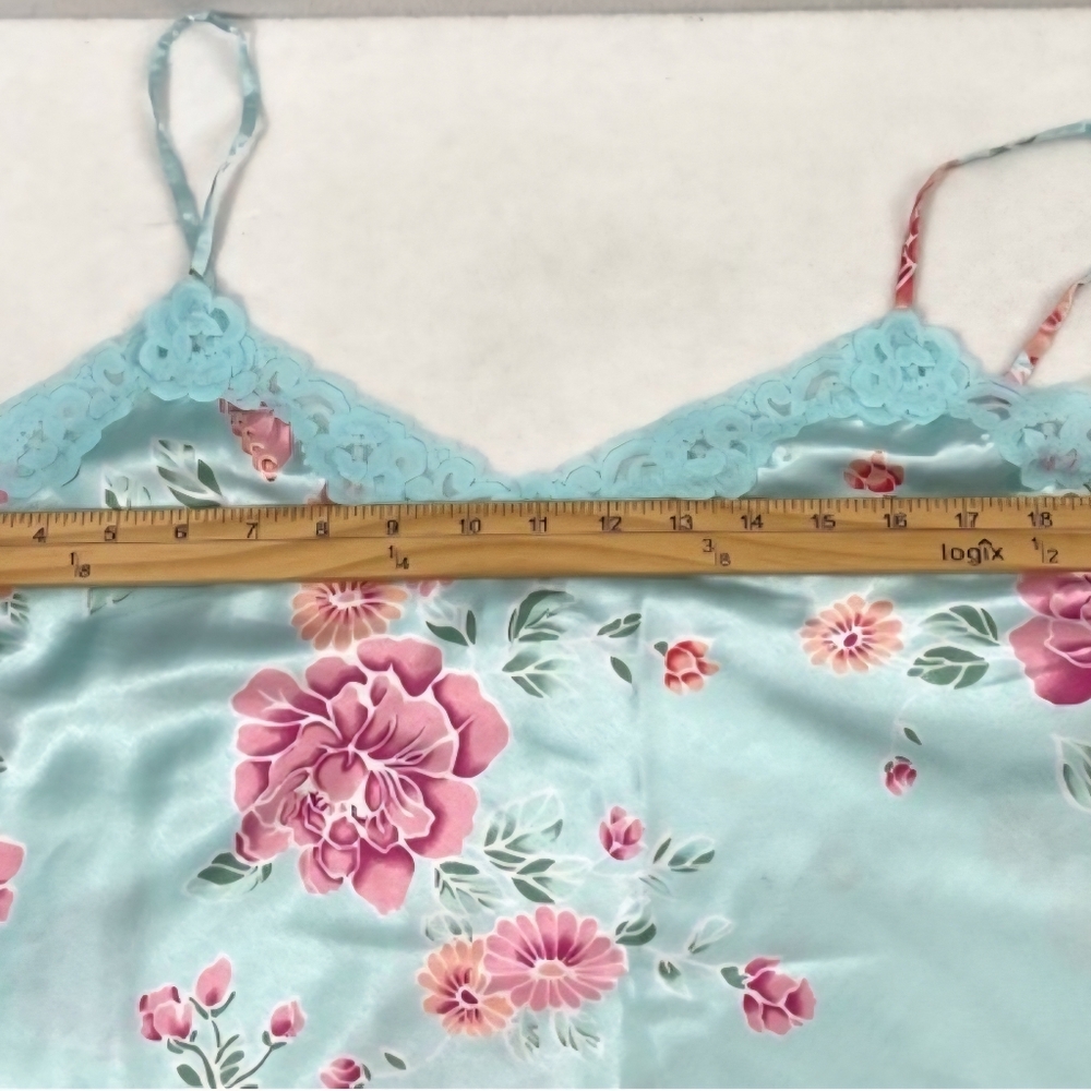 Premier Intimates Pajama Set Women XL 18W Floral Satin Blue Pink Cami Top Capris - Picture 8 of 9